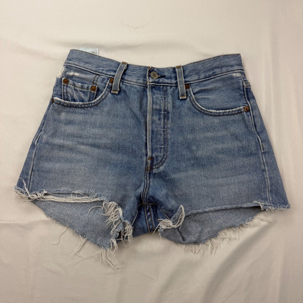 Levi's 501 Original Cut Off Shorts Womens 25 Light Blue Denim High Rise Frayed